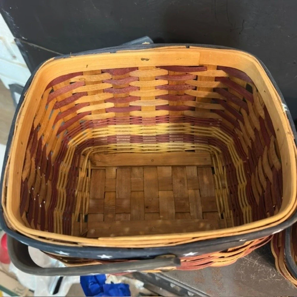 Americana Patriotic Basket Set of 3 Star Handle Woven Wood Nesting Unbranded